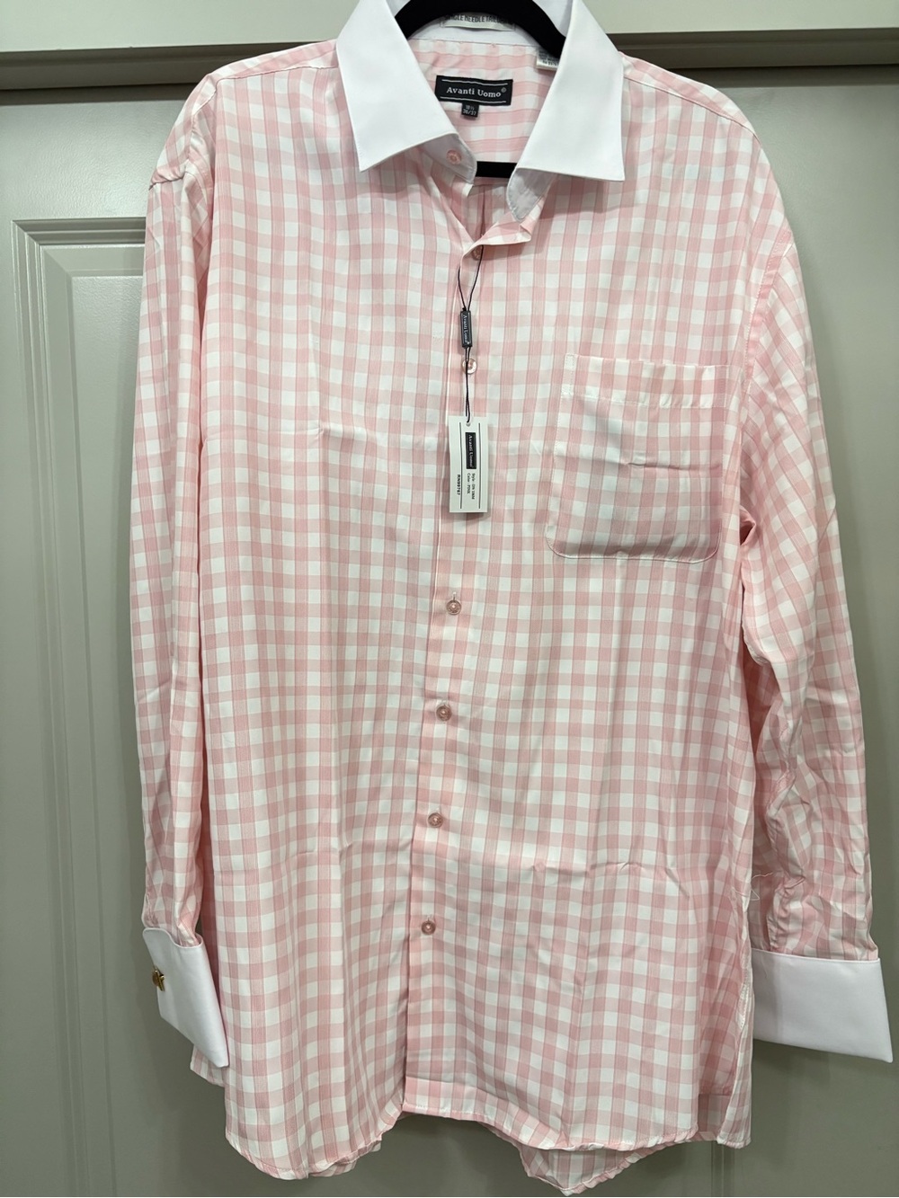 NWT Avanti Pink Gingham Dress Shirt with White Contrast Collar